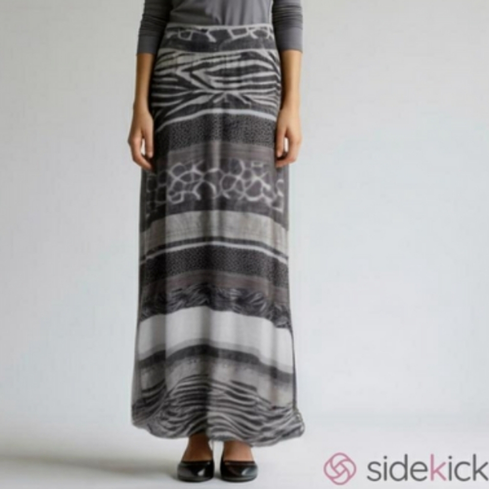 Cato Animal Print Maxi Skirt Stretchy Long Gray M